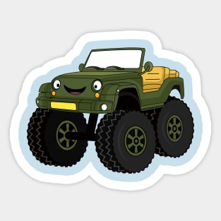 Green monster truck cartoon illustration Sticker